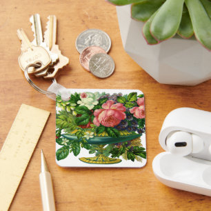 Chaveiro Vintage Rosas Florais Rosa, Vaso de Flores