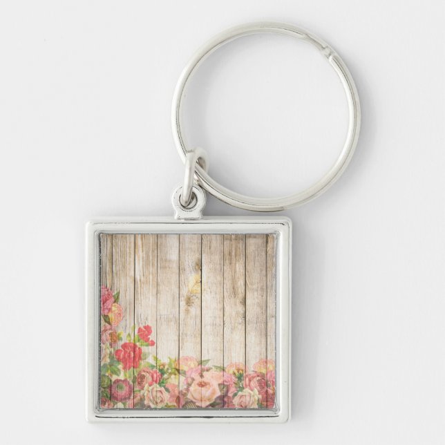 Chaveiro Vintage Rosas Rústicos Românticos Madeira (Frente)