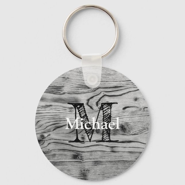 Chaveiro Vintage rústica cinza negra queimada Monograma (Frente)