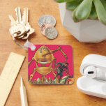 Chaveiro Vintage Science Ficting Alienígena Robô Captura Ho<br><div class="desc">Imagem de Vintage: aliens futuristas de ficção científica e robôs. Um clássico design de ficção científica retrógrada do futuro,  com um robô em forma de ovo segurando um homem em suas garras. Os caracteres pop num fundo rosa claro.</div>