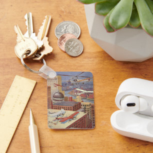 Chaveiro Vintage Science Ficting City, Vitoriano Steam Punk