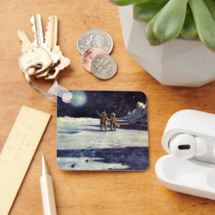 Chaveiro Vintage Science Fiction Astronaut Aliens on Moon