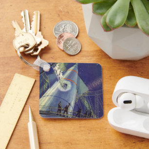 Chaveiro Vintage Science Fiction Astronauts on Rocket Ship