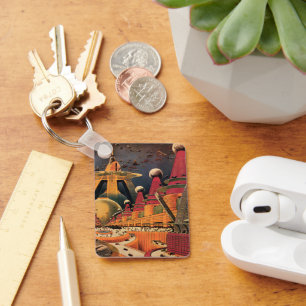 Chaveiro Vintage Science Fiction Futuristic City Flying Car