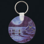 Chaveiro Vintage Science Fiction, Sci Fi Alien Moon Landing<br><div class="desc">Vintage illustration science fiction image featuring aliens or astronauts landing on the moon with planet earth in the distance.</div>