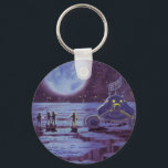 Chaveiro Vintage Science Fiction, Sci Fi Alien Moon Landing<br><div class="desc">Vintage illustration science fiction image featuring aliens or astronauts landing on the moon with planet earth in the distance.</div>