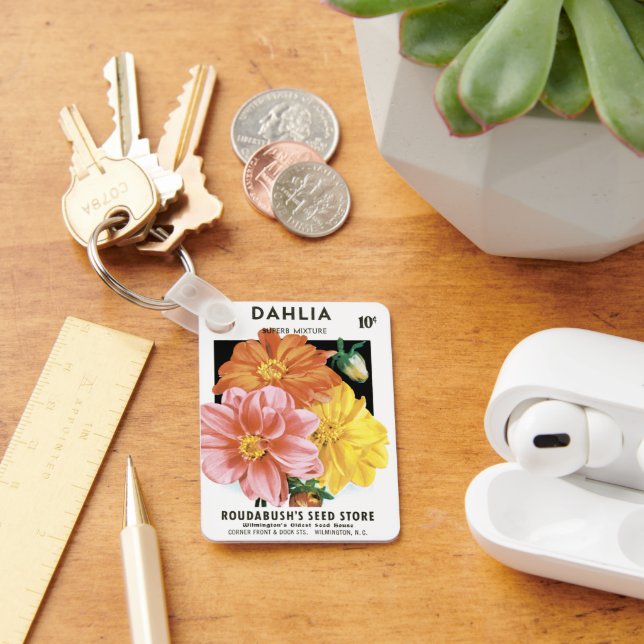 Chaveiro Vintage Seed Packet Art, Dahlia Garden Flowers (Mesa)