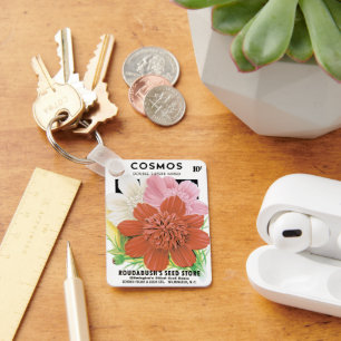 Chaveiro Vintage Seed Packet Art, Flores de Jardim Cosmos