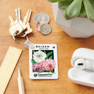 Chaveiro Vintage Seed Packet Label Art, Flores de Camellia