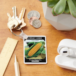 Chaveiro Vintage Seed Packet Label Art, Milho Amarelo doce