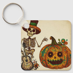 Chaveiro Vintage Skeleton/Pumpkin Day of the Dead (Dia de P