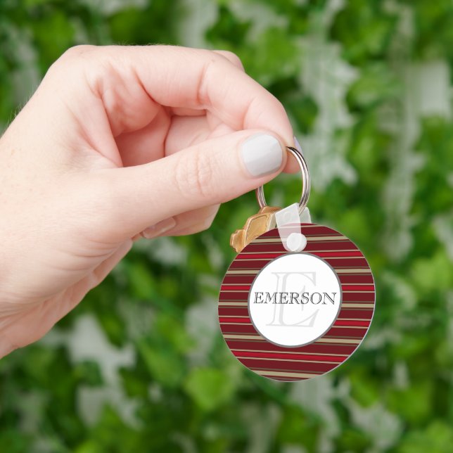 Chaveiro Vintage Strips Burgundy Vermelho Branco Personaliz (Mão)