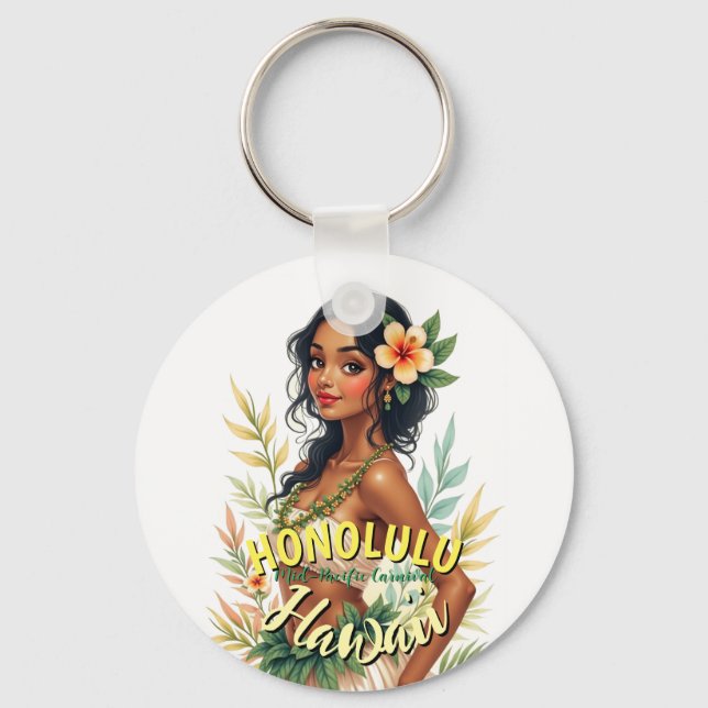 Chaveiro Vintage Style Hawaii Viagem Honolulu Hula Girl (Frente)