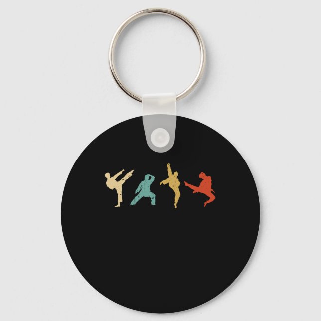 Chaveiro Vintage Taekwondo Silhouette Kick Karate Gift Idea (Frente)