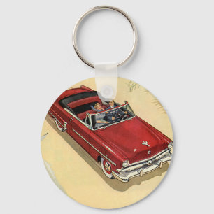 Chaveiro Vintage Transportation, Red Convertible Car Beach