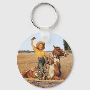 Chaveiro Vintage Western Cowgirl Na Onda De Cavalo