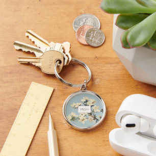 Chaveiro Vintage White Cream Azalea Flores Monograma