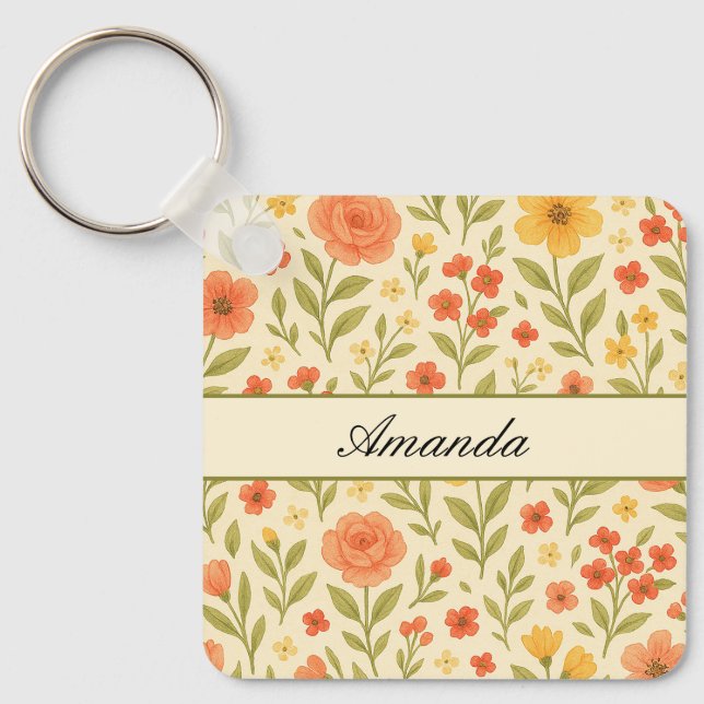 Chaveiro Vintage Wildflower Patterno Name (Frente)