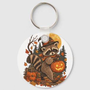 Chaveiro Vintage Witch Raccoon Halloween Abóbora Outono Out