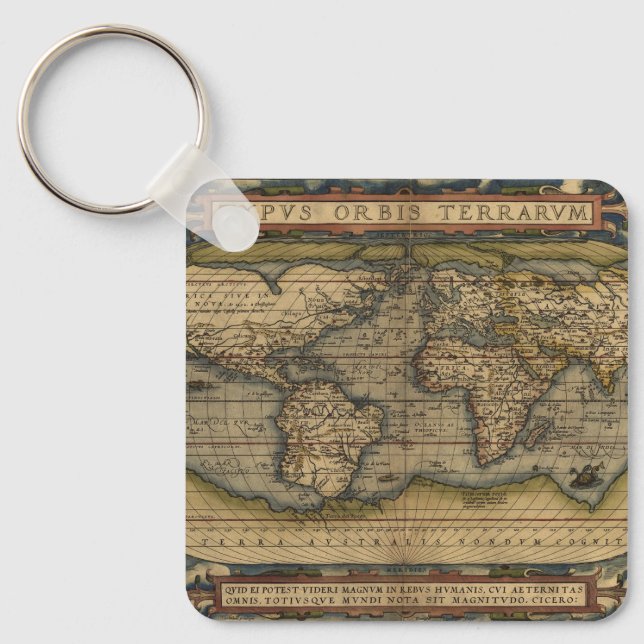 Chaveiro Vintage World Map Atlas Design histórico (Frente)