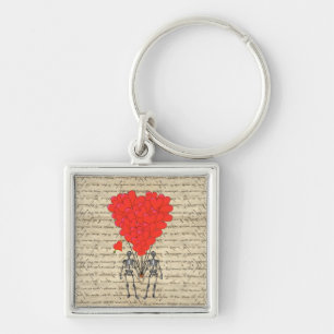 Chaveiro Vintagem engraçada Esqueleto e coração vermelho