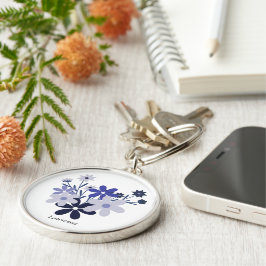 Chaveiro Violeta azul-púrpura floral elegante e personaliza