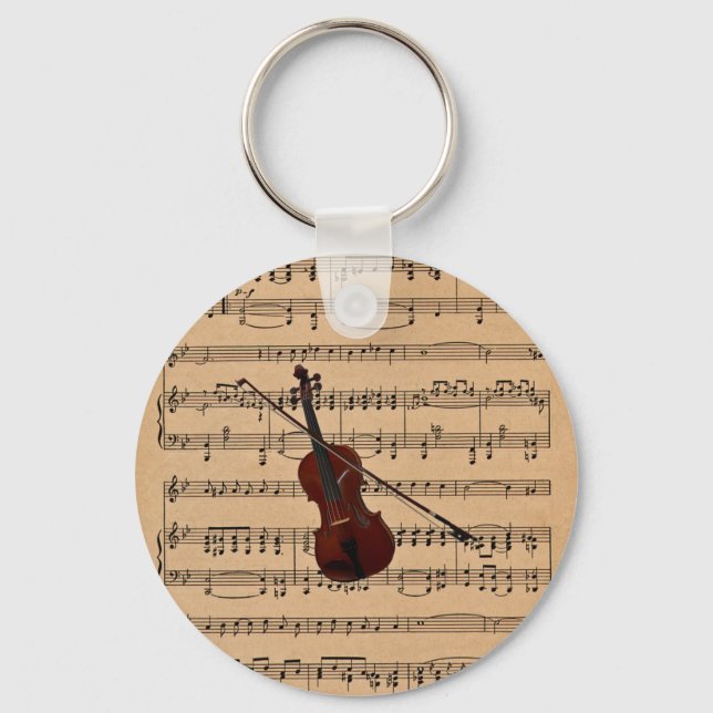 Chaveiro Violin com Background de Música em Folha (Frente)