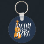 Chaveiro Violin Hero Vintage - Música Violinista<br><div class="desc">Design de fã de música da orquestra retrorreflectora da Vintage para aqueles tocando instrumento musical de corda em uma banda de música ou sinfonia. Legal mercadoria de amante de música clássica para violista, violinista, músico e artista. Perfeito para professor de violino, fã de orquestra e aqueles que adoram tocar violino...</div>