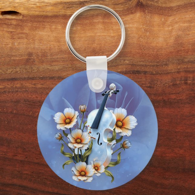 Chaveiro Violino Branco com Flores - Música e Natureza Eleg (Verso)