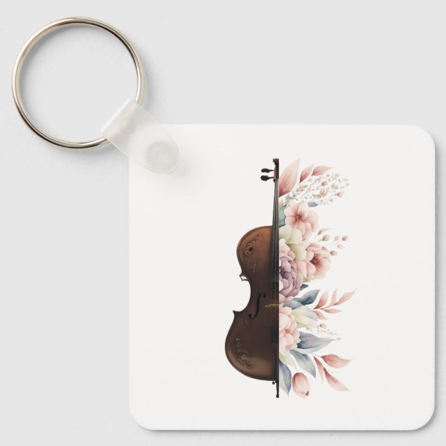 Chaveiro Violino com flores. (Frente)