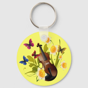 CHAVEIRO VIOLINO, FLORES E BORBOLETAS