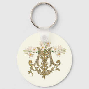 Chaveiro Virgem Elegante Mary Dourada Marian Cross Lily Car
