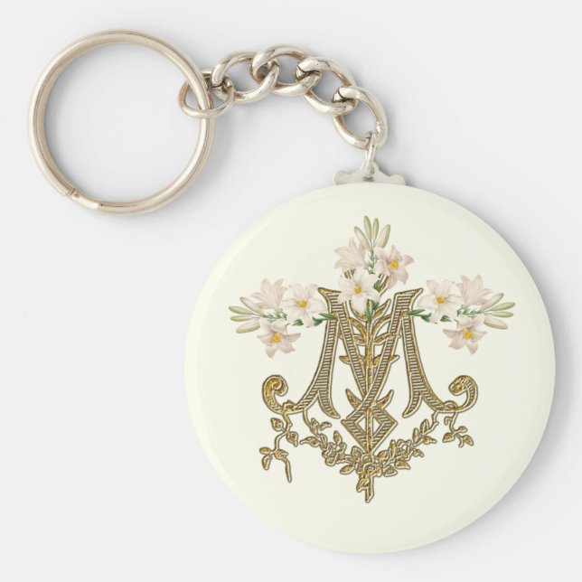 Chaveiro Virgem Elegante Mary Dourada Marian Cross Lily Car (Frente)