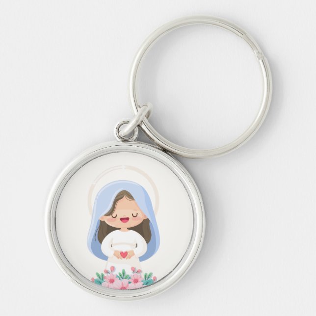 Chaveiro Virgem Kawaii Graciosa Mary Segurando Coração - Br (Frente)