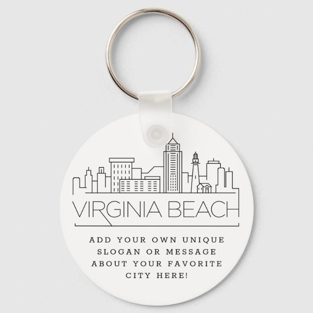 Chaveiro Virginia Beach Estilizou Skyline | Slogan Personal (Frente)