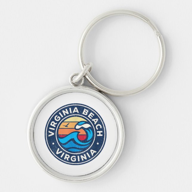 Chaveiro Virginia Beach Virginia VA Vintage Ondas Náuticas (Frente)