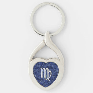 Chaveiro Virgo Zodiac Silver Sign on Marinho Blue Digital C