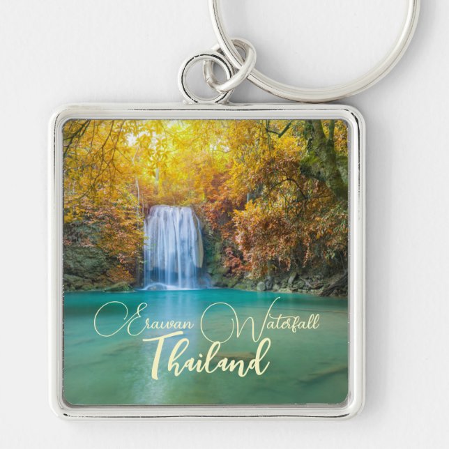Chaveiro Visão de queda de Erawan Waterfall Tailândia (Frente)