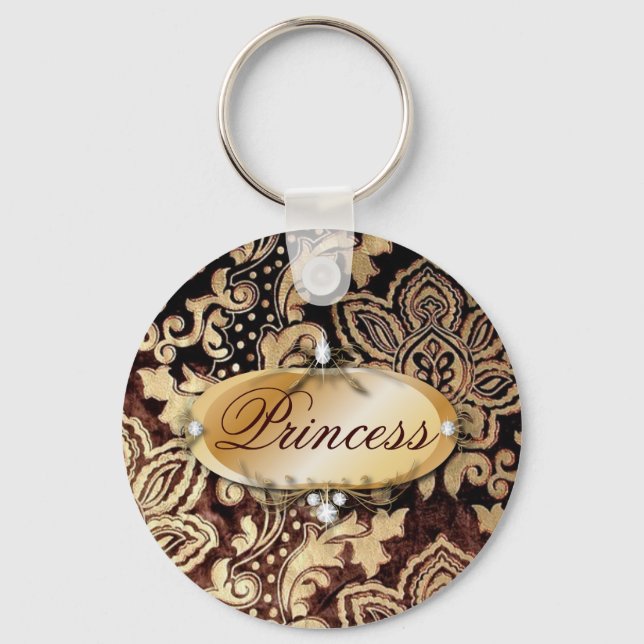 Chaveiro vitoriano desolado dourado chocolate damasco (Frente)