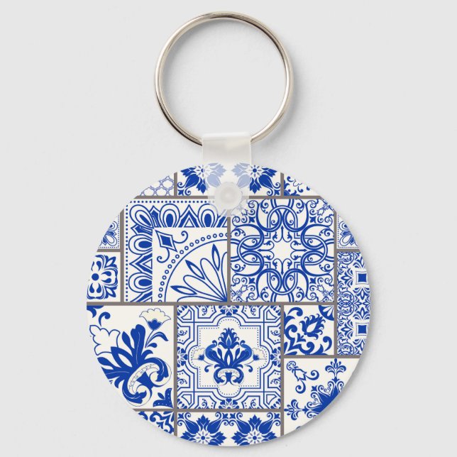 Chaveiro Vitoriano Majolica: Padrão de Azulejo de Patches. (Frente)