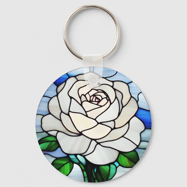 Chaveiro Vitraça com Rosa Branca (Frente)