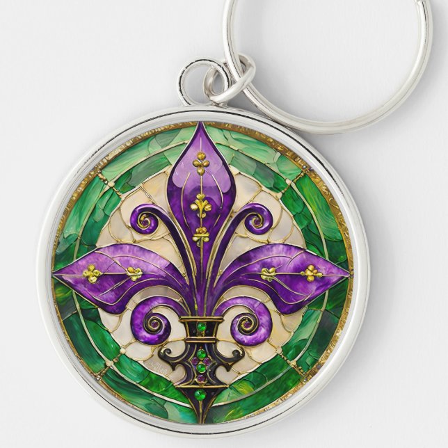 Chaveiro Vitral Mardi Gras Fleur de lis  (Frente)