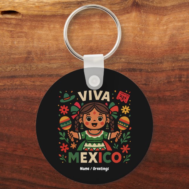 Chaveiro Viva México: Mulher mexicana no Dia da Independênc (Frente)