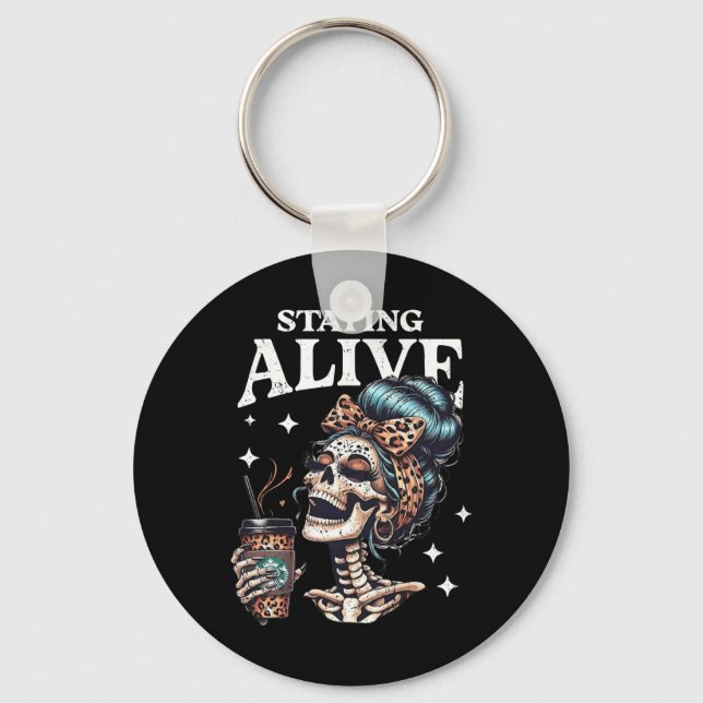 Chaveiro Vivo Skeleton Halloween Leopard Messy Bun Mulheres (Frente)