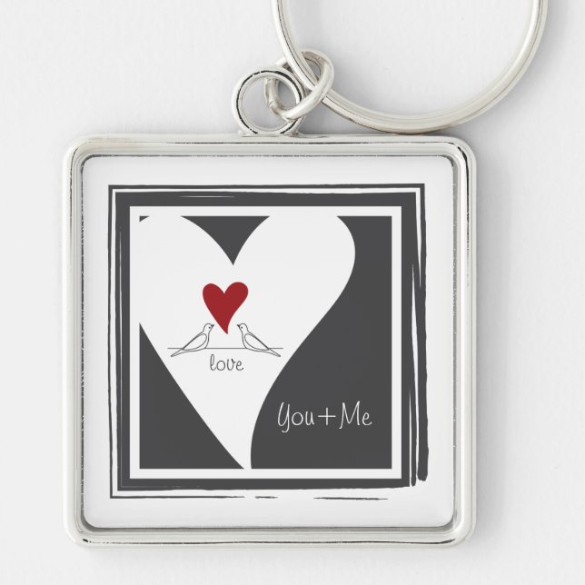 Chaveiro Você e eu - Simples Pássaros Modernos Adoram Coraç (Frente)