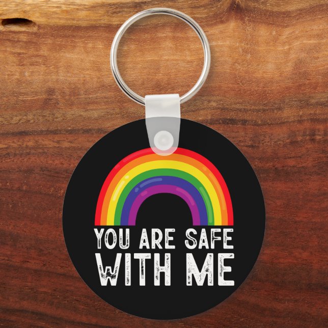 Chaveiro Você Está Seguro Comigo Orgulho LGBTQ Mês Arco-Íri (Frente)