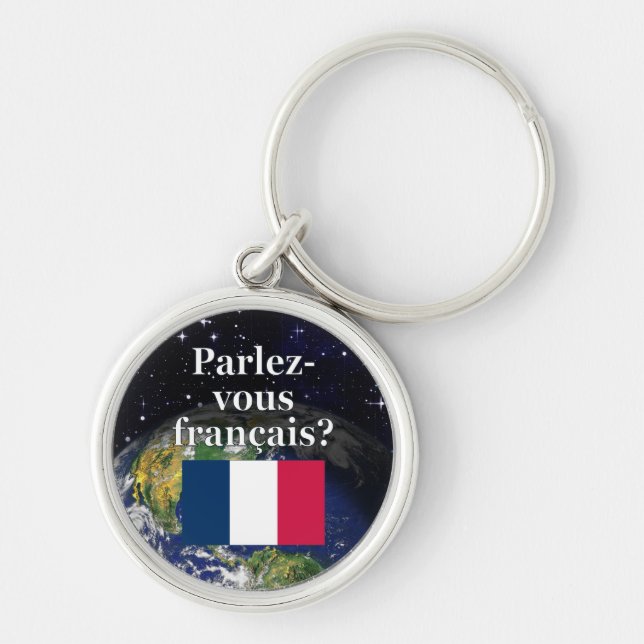Chaveiro Você fala francês? em francês. Sinalizador e Terra (Frente)