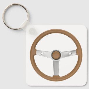 Chaveiro Volante de couro marrom de carro esportivo retrô
