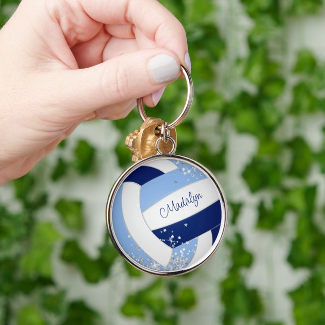 Chaveiro vôlei branco azul com minúsculas estrelas prateada (Mão)