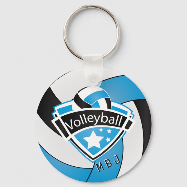 Chaveiro Voleibol - Monograma - Azul Bebê, Branco e Preto (Frente)